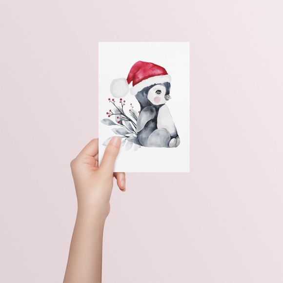 Wall Art Watercolor Christmas Penguin Illustration Print Poster Card Unframed - Picture 4 of 7